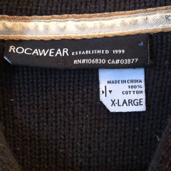 Vintage 90’s Authentic ROCAWEAR Black Preppy Shawl Collar Tight Knit Cardigan XL - Picture 7 of 14